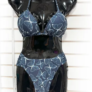 Butterfly Two piece Swimsuit  Blue + White Butterfly Print Size: S, M, L