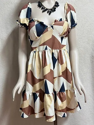 Frilly Dress Size M Multicolor + Earth Tones Abstract Print Size: M