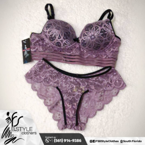 Lilac + Black Lace 2-Piece Lingerie Set