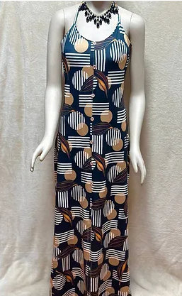 Long Dress Size L Deep Blue Green + Multicolor Spaghetti Straps