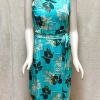 Long Dress Size M Sleeveless Geometric Print Floral Turquois