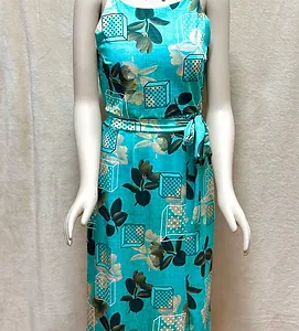 Long Dress Size M Sleeveless Geometric Print Floral Turquois