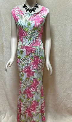 Long Dress Size M Tropical Leaf Print Multicolor Sleeveless