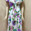 Long Dress Size M Tie Front Knot White + Purple + Blue Floral Print Puffed Sleeves