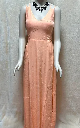 Long Dress Unique size Maxi Dress Textured Peach Solid Color Sleeveless