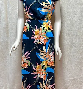 Long Dress Uno Que Size Blue Multicolor Floral Off-the-shoulder