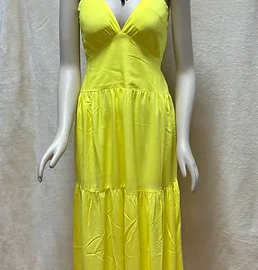 Long Dress unique size Maxi Yellow Spaghetti Straps V-Neckline