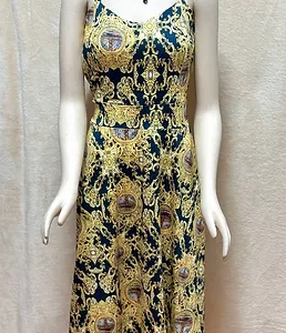 Médium Dress Size M Baroque Pattern Gold Dark Green Sleeveless