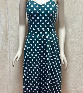 Médium Dress Size M Polka Dot Deep Sea Green White Spaghetti Straps