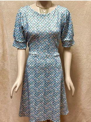 Medium dress Unique size Blue Vintage Print Half Sleeve
