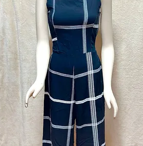 One Piece Ribbed Jumpsuit Unique Size Dark Blue Green White Stripes