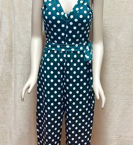 Overalls Size L Jumpsuit Deep Sea Green Polka Dots Sleeveless