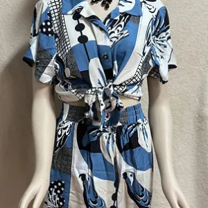 Set Size L Retro Pattern Blue White