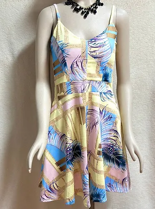 Sleeveless Dress Size L Tropical Print Multicolor