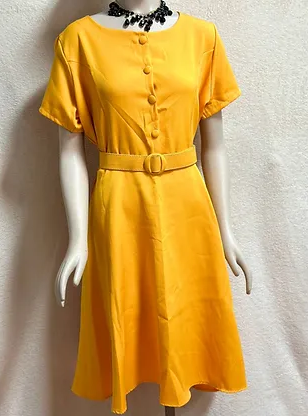 Dress Size L Yellow Solid Color