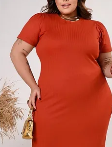 Vestido Canelado Solid Color Burnt Orange TAMANHO G