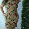 Vestido Canelado Beige + Green + Brown Leaf Pattern TAMANHO  E, G1, G2