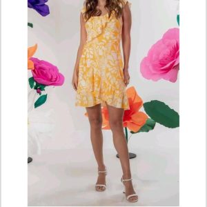 Vestido Begonia Tecido Alfaiataria Amarelo Ruffled Tam: P, M, G